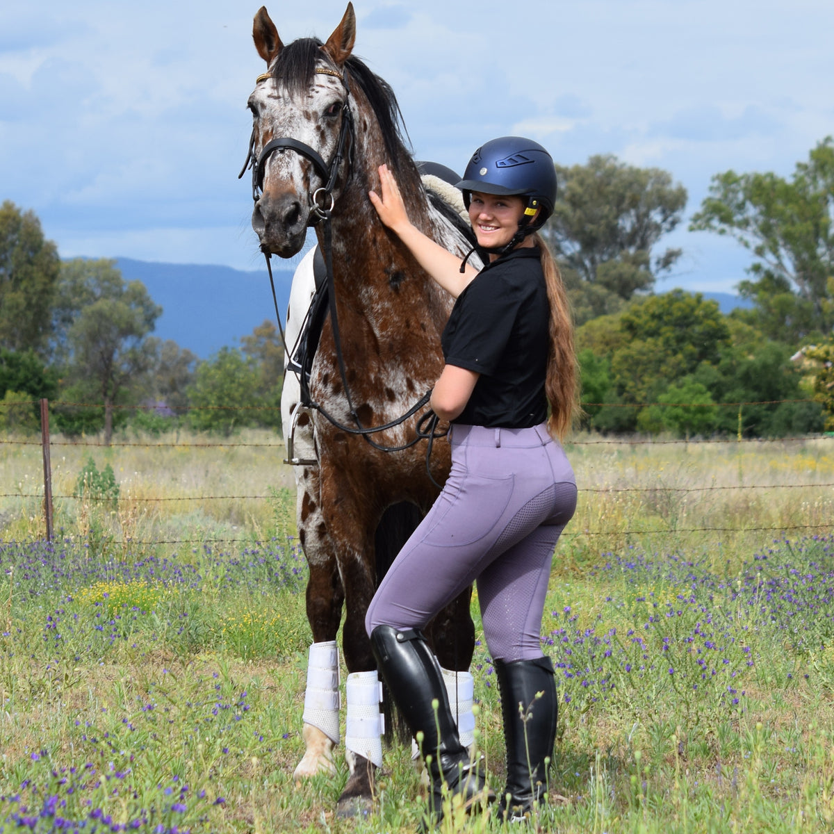 Riding tights in Wisteria. With or without silicone seat grip
