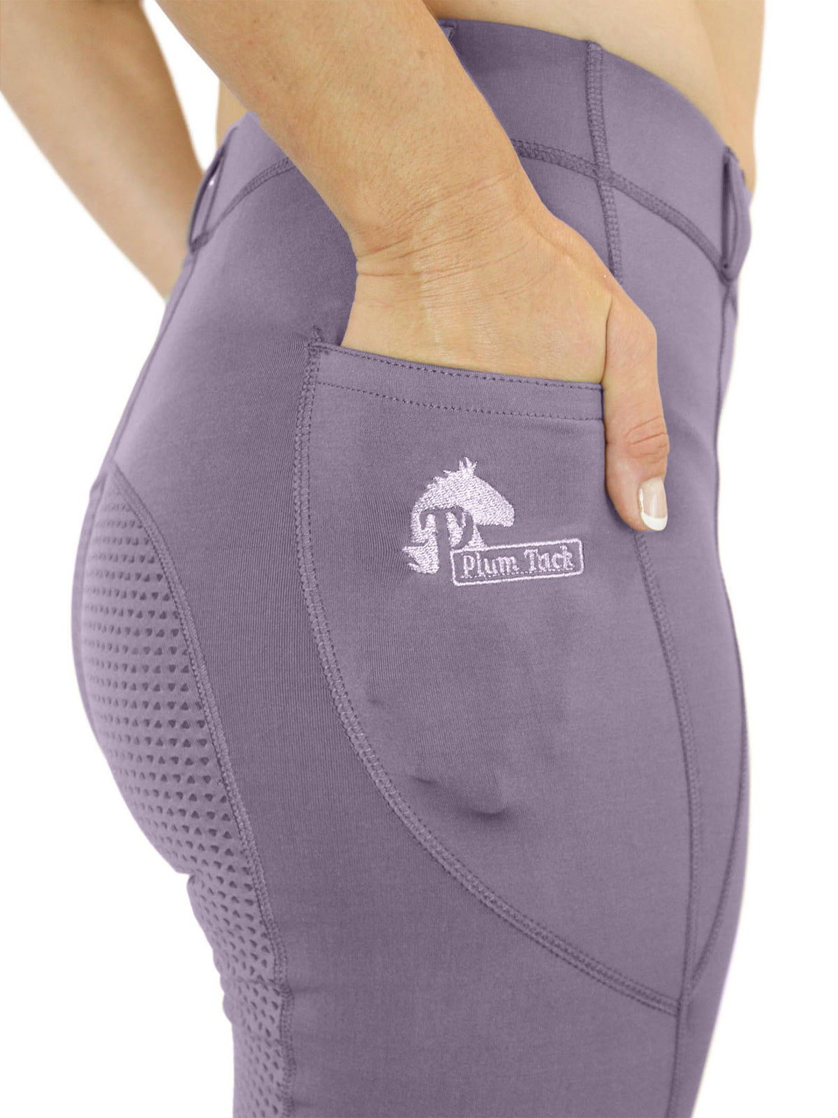Riding tights in Wisteria. With or without silicone seat grip