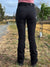 Shows the back view of the bootleg horse riding pants without silicone.