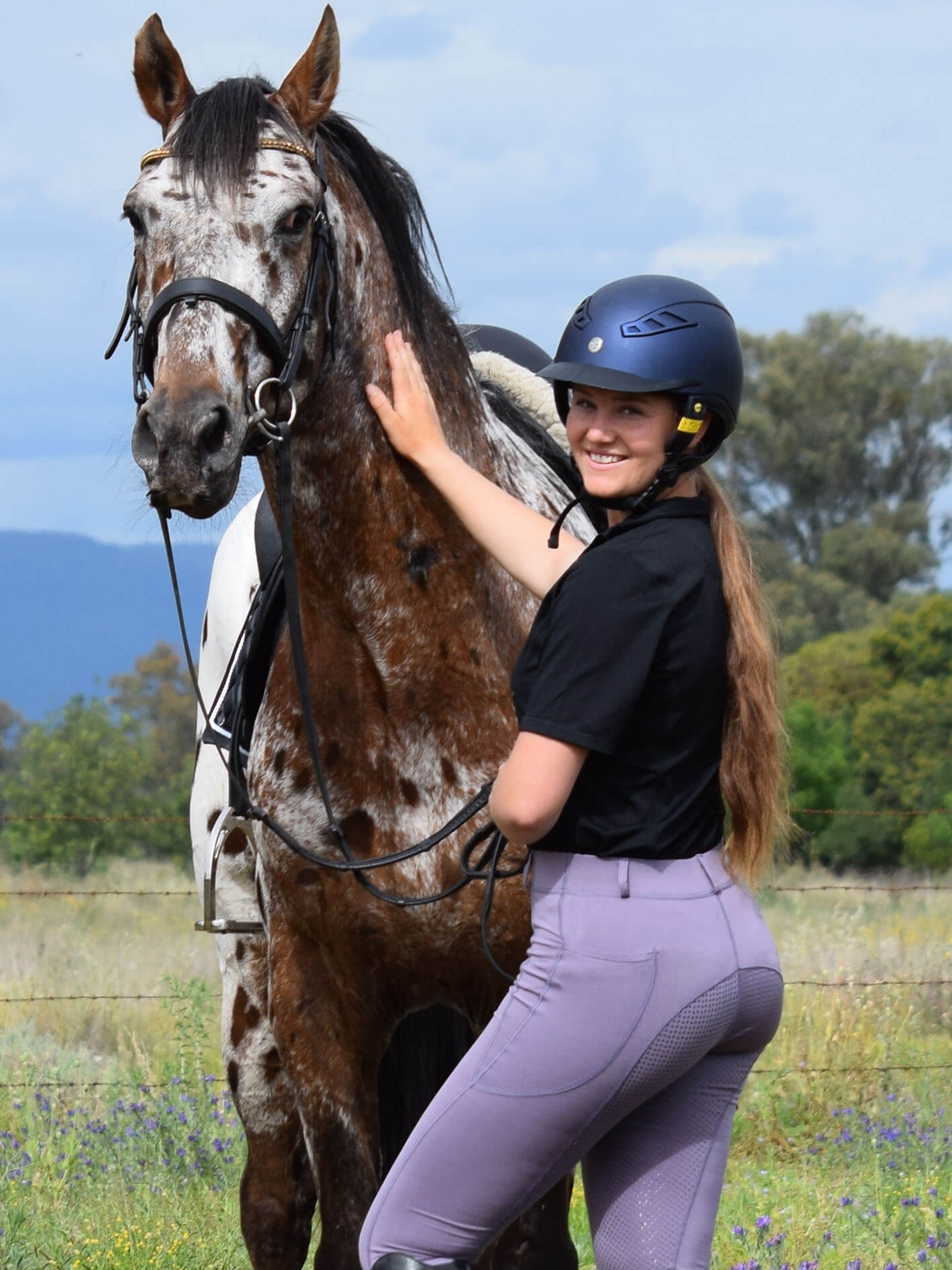 Ladies Cool Summer riding tops in black- Short sleeve