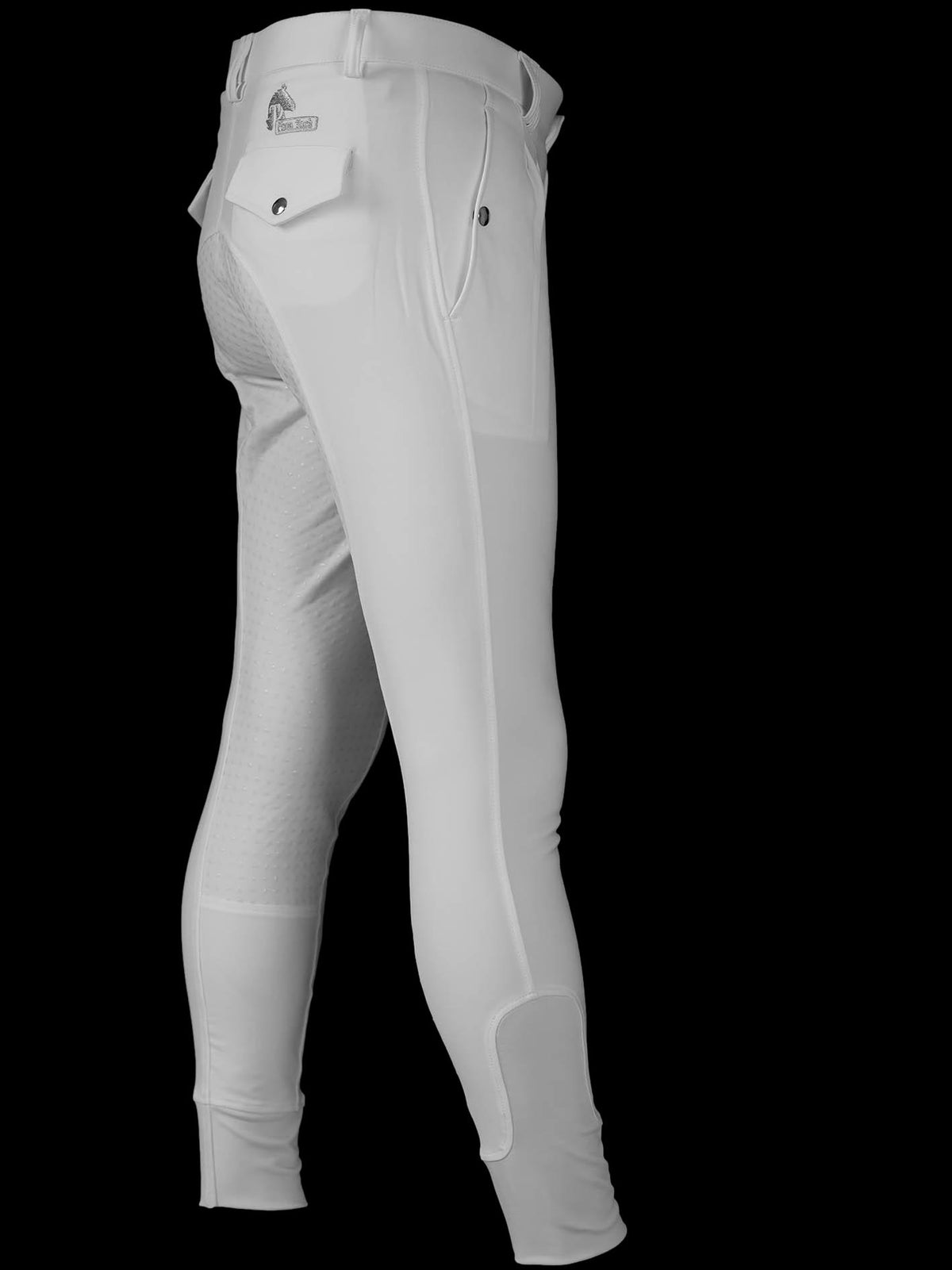Full side view of men's white breeches