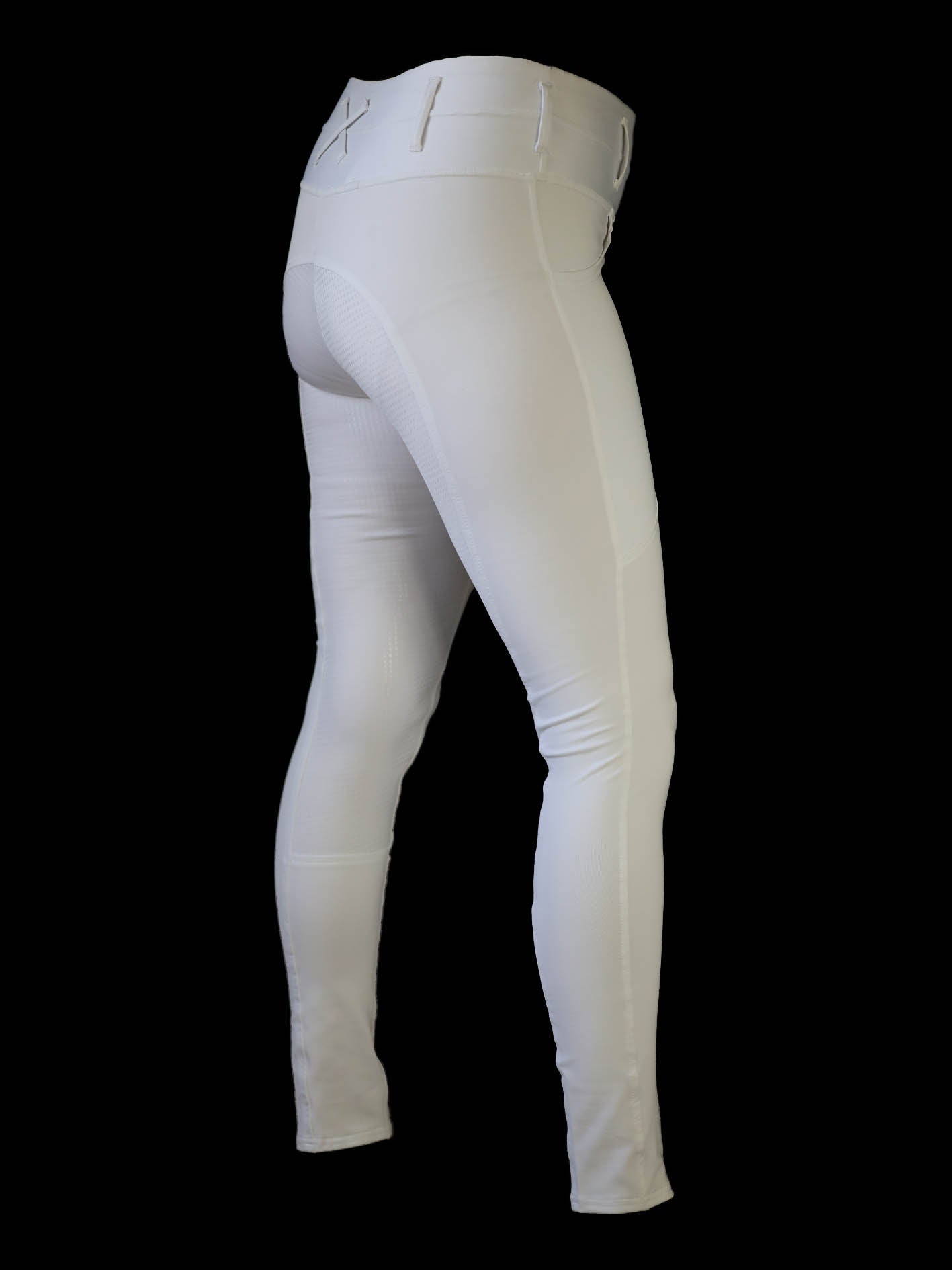 White dressage tights full length view showing from side